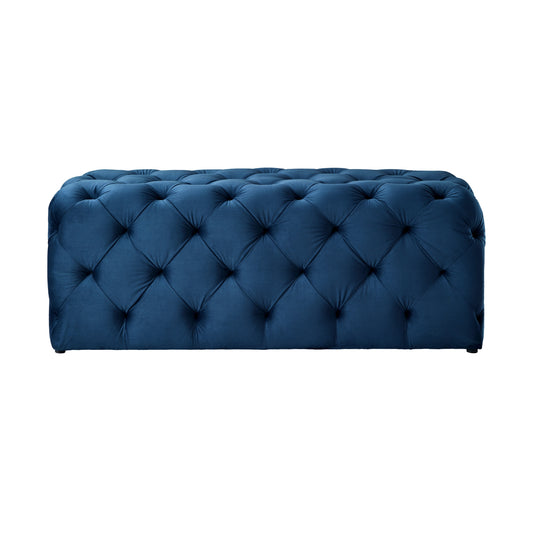 48" Navy Blue And Black Upholstered Velvet Bench By Homeroots | Benches | Modishstore