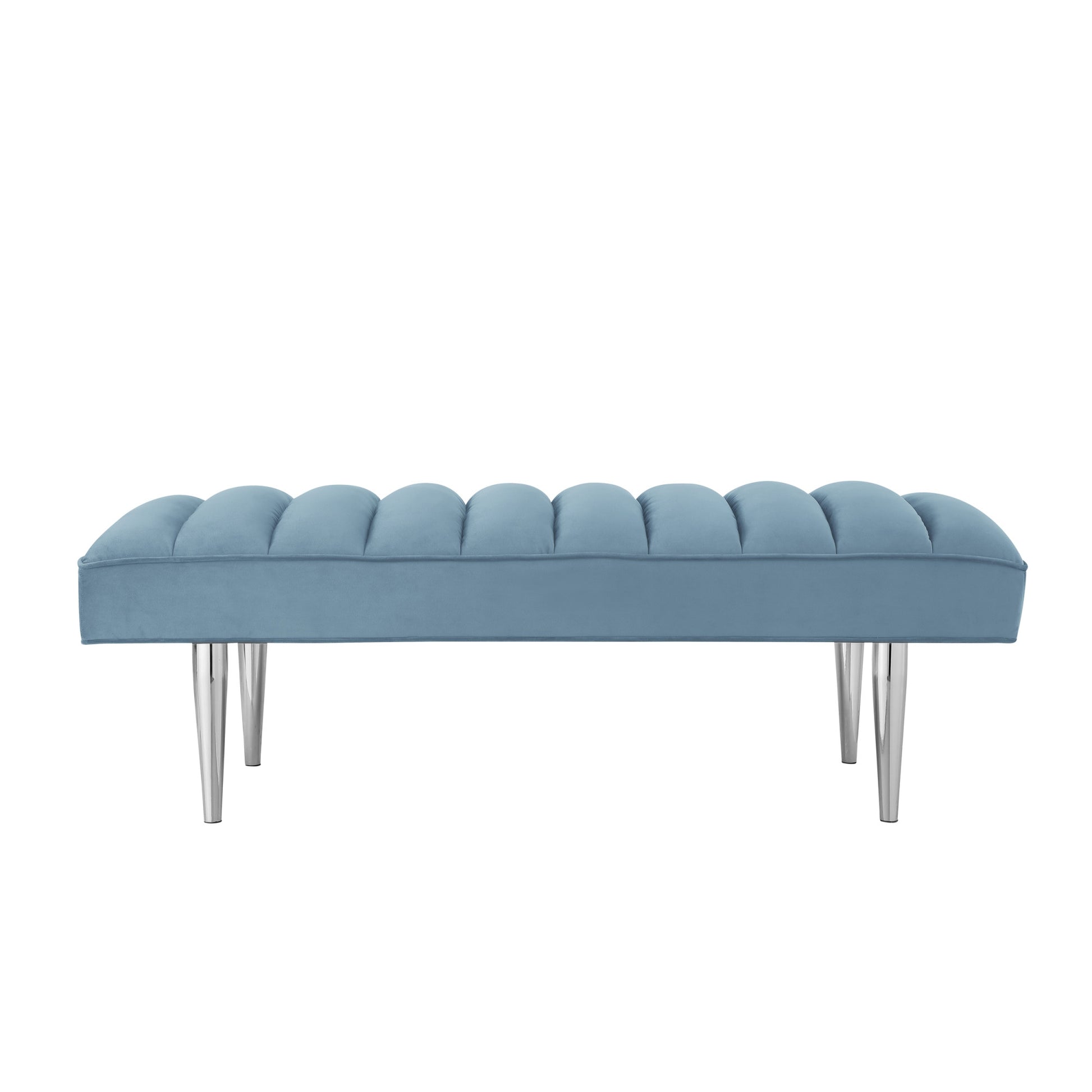 53" Blue And Silver Upholstered Velvet Bench By Homeroots | Benches | Modishstore