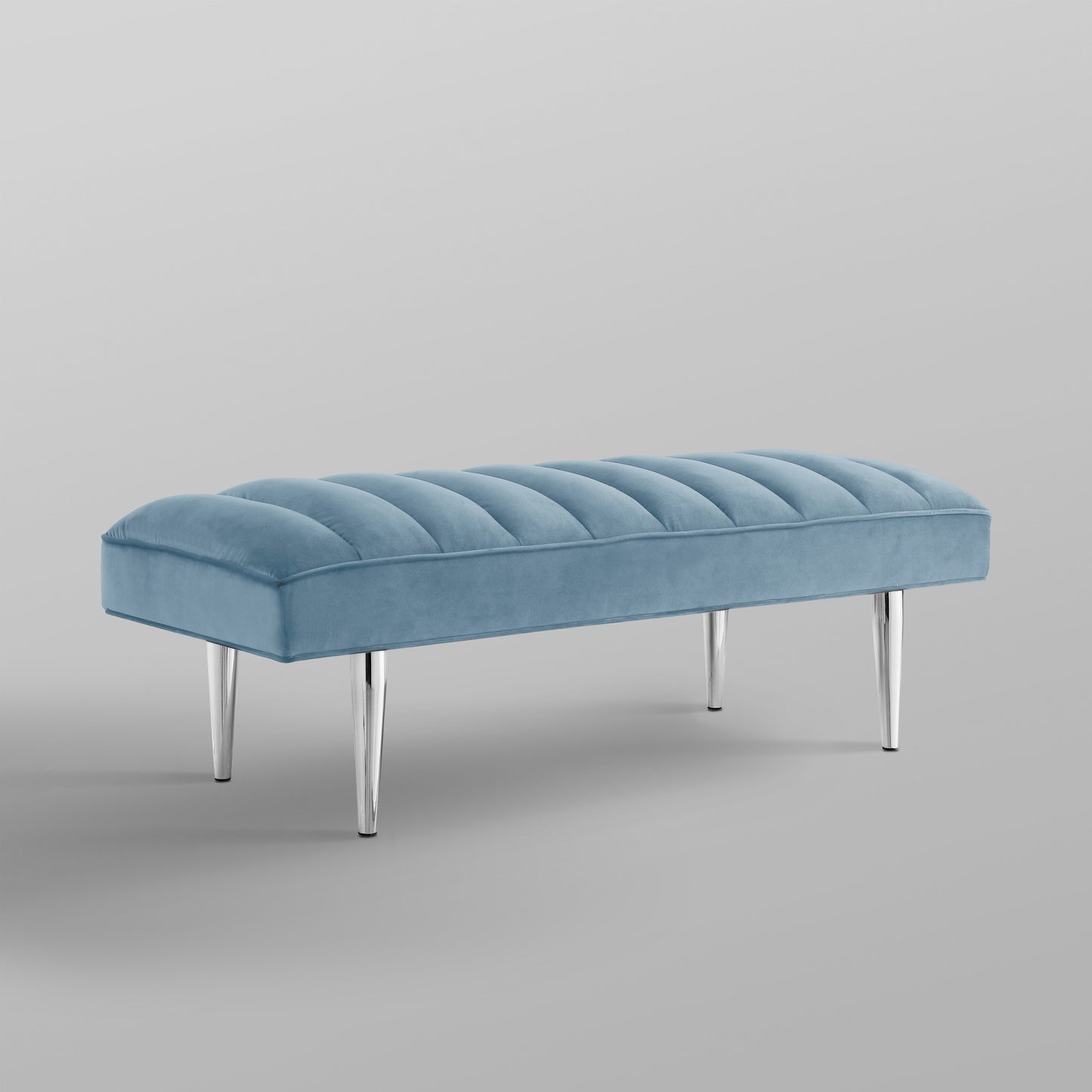 53" Blue And Silver Upholstered Velvet Bench By Homeroots | Benches | Modishstore - 7