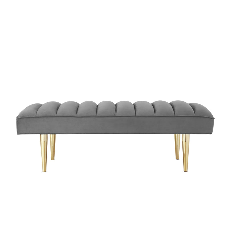 53" Light Gray And Gold Upholstered Velvet Bench By Homeroots | Benches | Modishstore