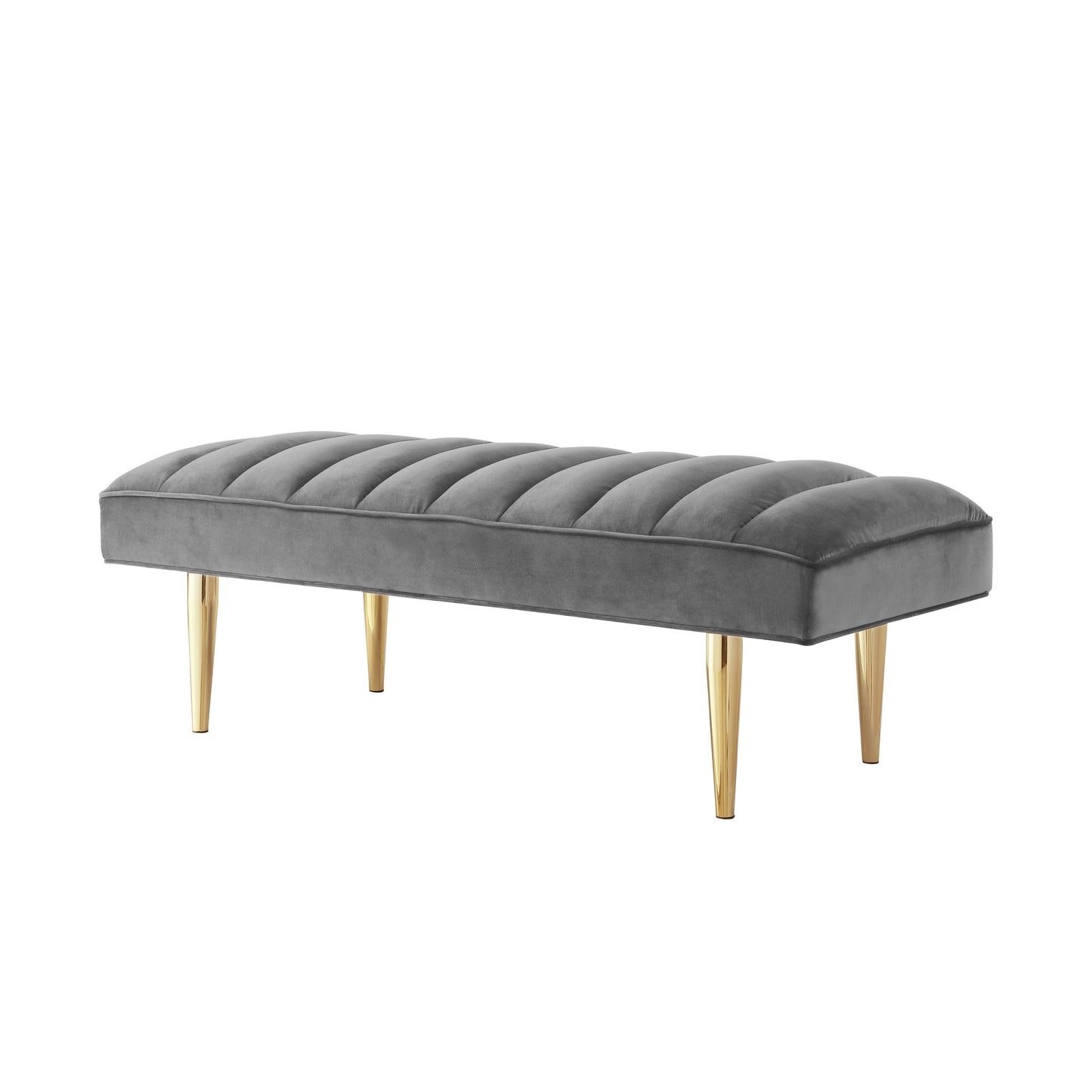 53" Light Gray And Gold Upholstered Velvet Bench By Homeroots | Benches | Modishstore - 2