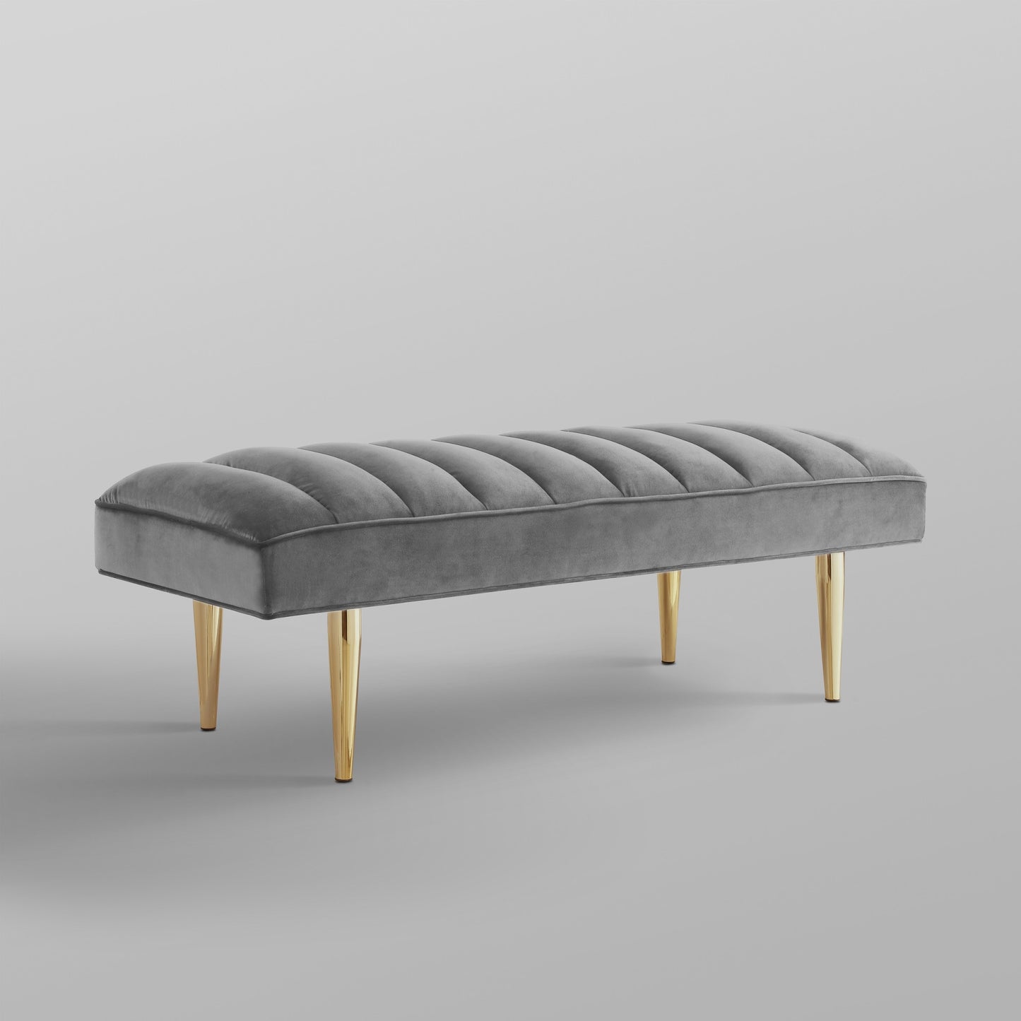 53" Light Gray And Gold Upholstered Velvet Bench By Homeroots | Benches | Modishstore - 7