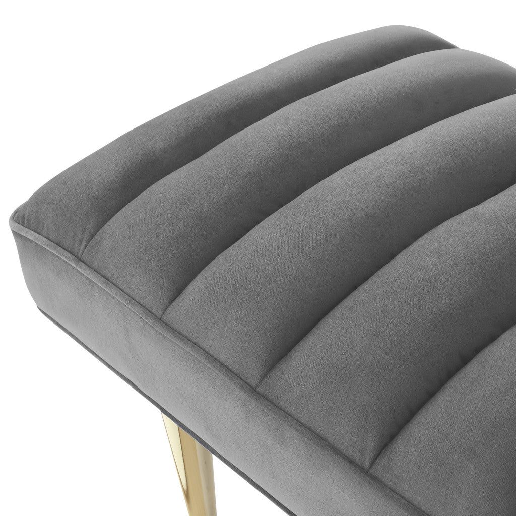 53" Light Gray And Gold Upholstered Velvet Bench By Homeroots | Benches | Modishstore - 6