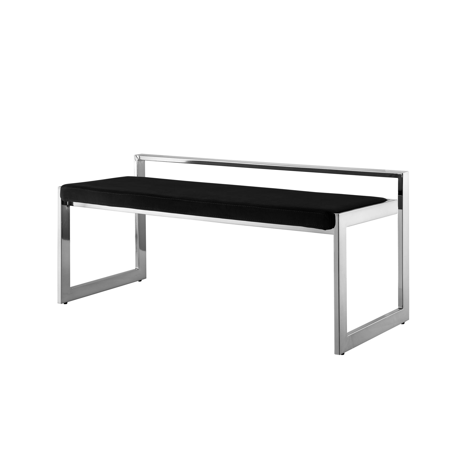 48" Black And Silver Upholstered Velvet Bench By Homeroots | Benches | Modishstore