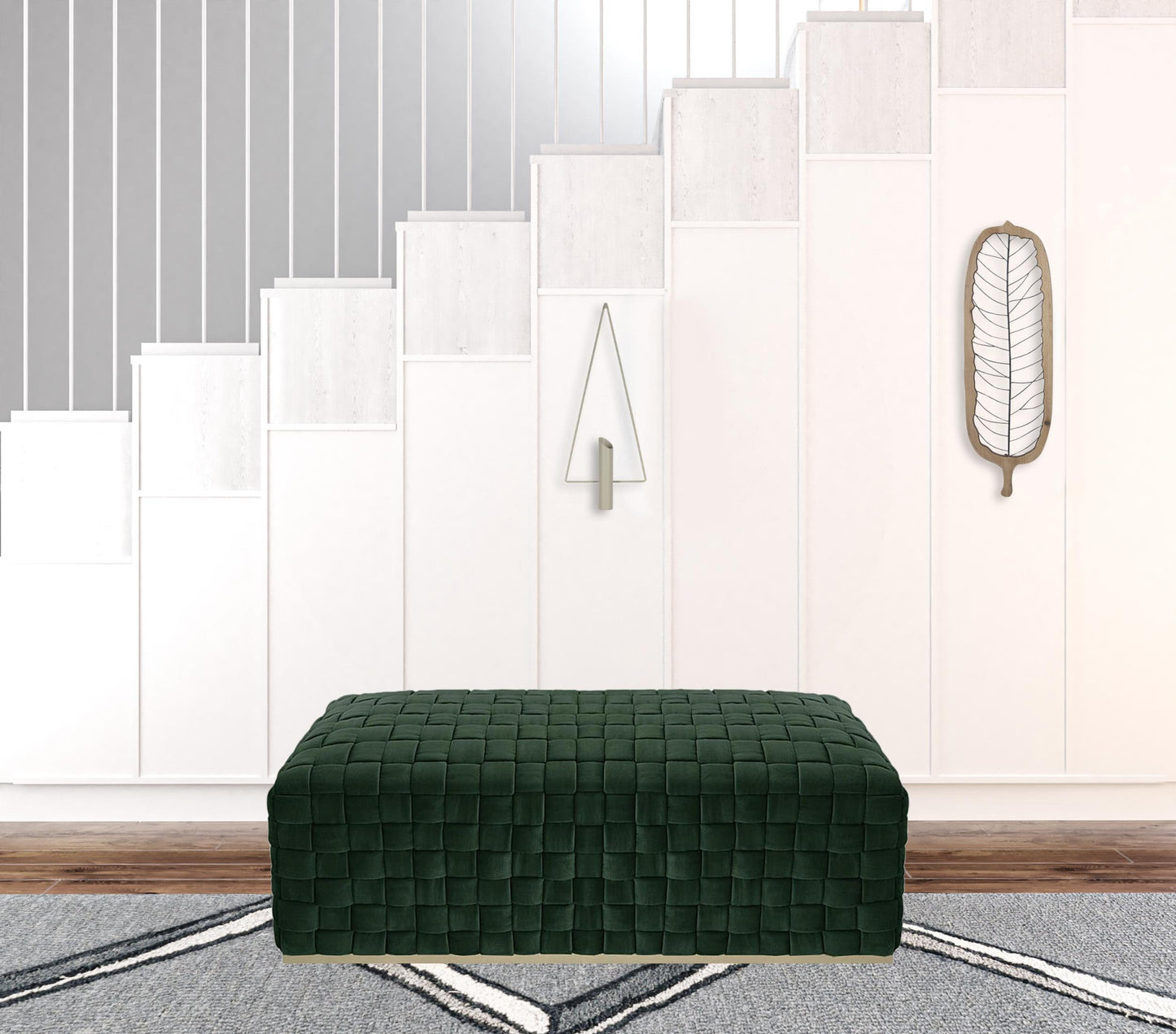 40" Hunter Green And Gold Upholstered Velvet Bench By Homeroots | Benches | Modishstore - 6