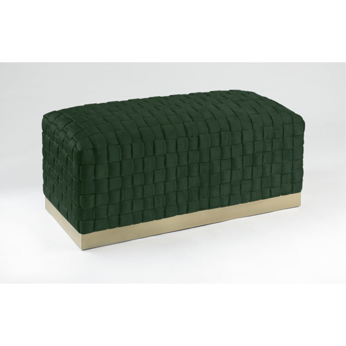 40" Hunter Green And Gold Upholstered Velvet Bench By Homeroots | Benches | Modishstore - 3