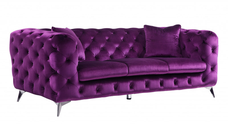 90" Purple Velvet And Black Sofa By Homeroots | Sofas | Modishstore