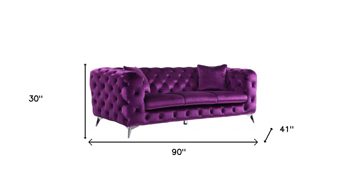 90" Purple Velvet And Black Sofa By Homeroots | Sofas | Modishstore - 5