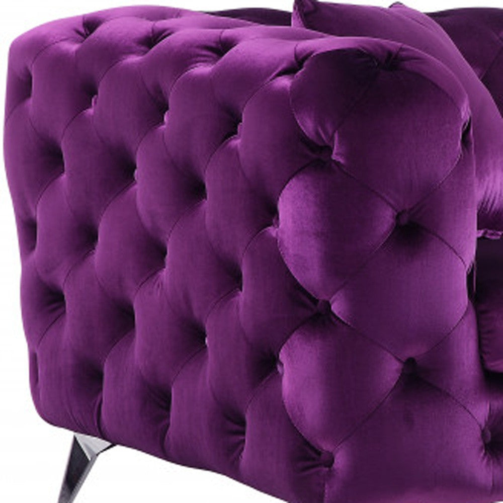 90" Purple Velvet And Black Sofa By Homeroots | Sofas | Modishstore - 3