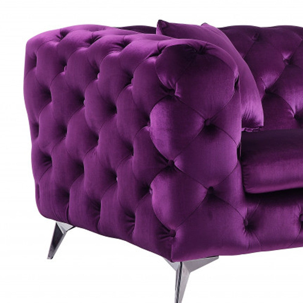 90" Purple Velvet And Black Sofa By Homeroots | Sofas | Modishstore - 4