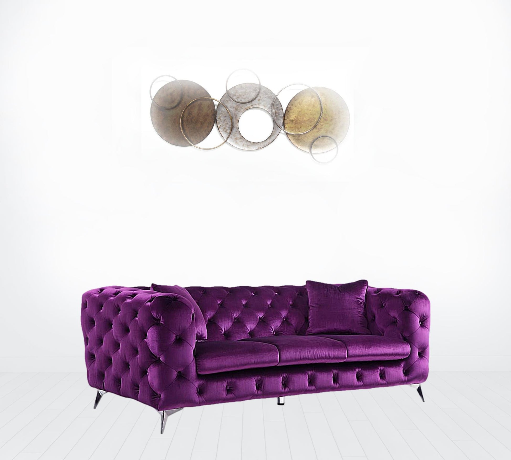 90" Purple Velvet And Black Sofa By Homeroots | Sofas | Modishstore - 2