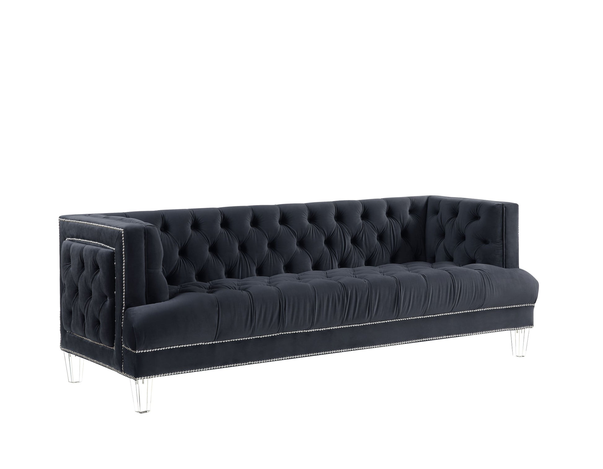 88" Charcoal Velvet And Black Sofa By Homeroots | Sofas | Modishstore