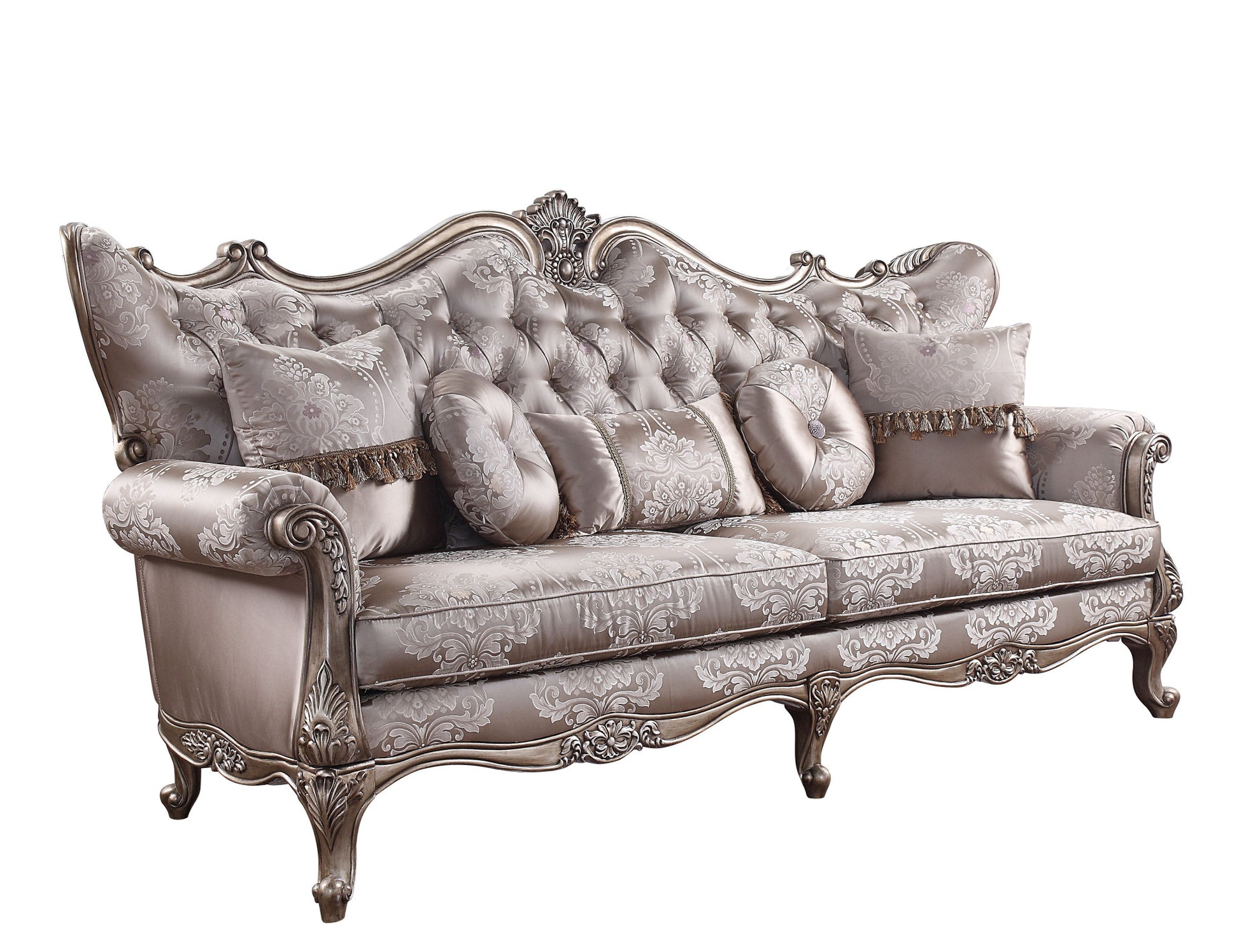 94" Fabric Imitation silk And Champagne Sofa With Five Toss Pillows By Homeroots | Sofas | Modishstore