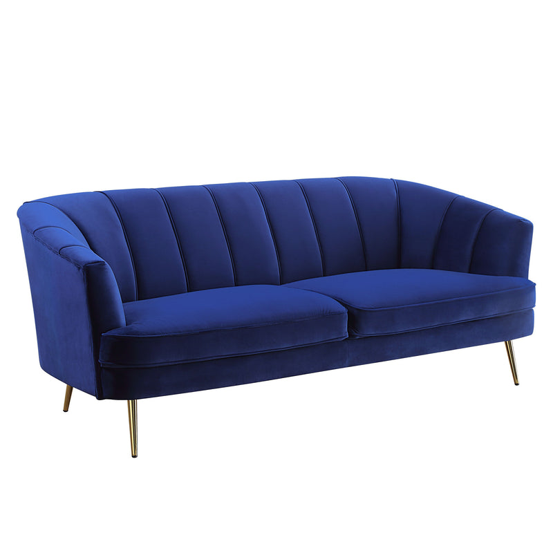 78" Blue Velvet And Gold Sofa By Homeroots | Sofas | Modishstore