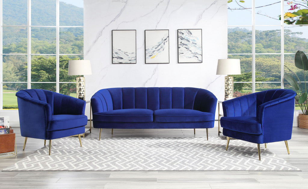 78" Blue Velvet And Gold Sofa By Homeroots | Sofas | Modishstore - 6