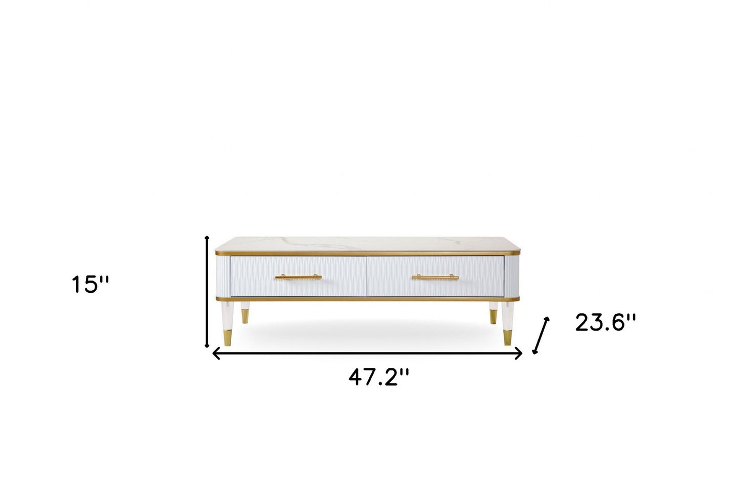 47" White Gold and Faux Stone Rectangular Coffee Table With Drawer By Homeroots | Coffee Tables | Modishstore - 7