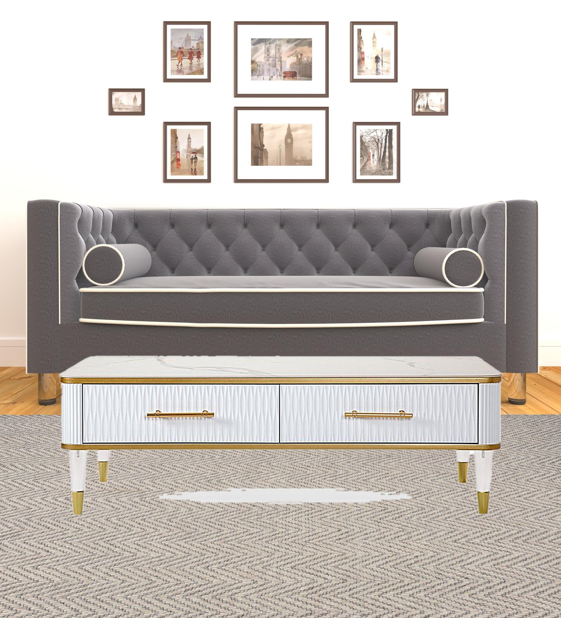 47" White Gold and Faux Stone Rectangular Coffee Table With Drawer By Homeroots | Coffee Tables | Modishstore - 5