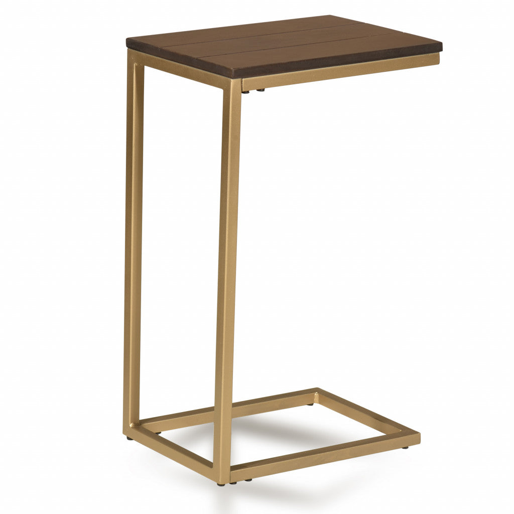 25" Gold And Elm Solid Wood Rectangular End Table By Homeroots | End Tables | Modishstore