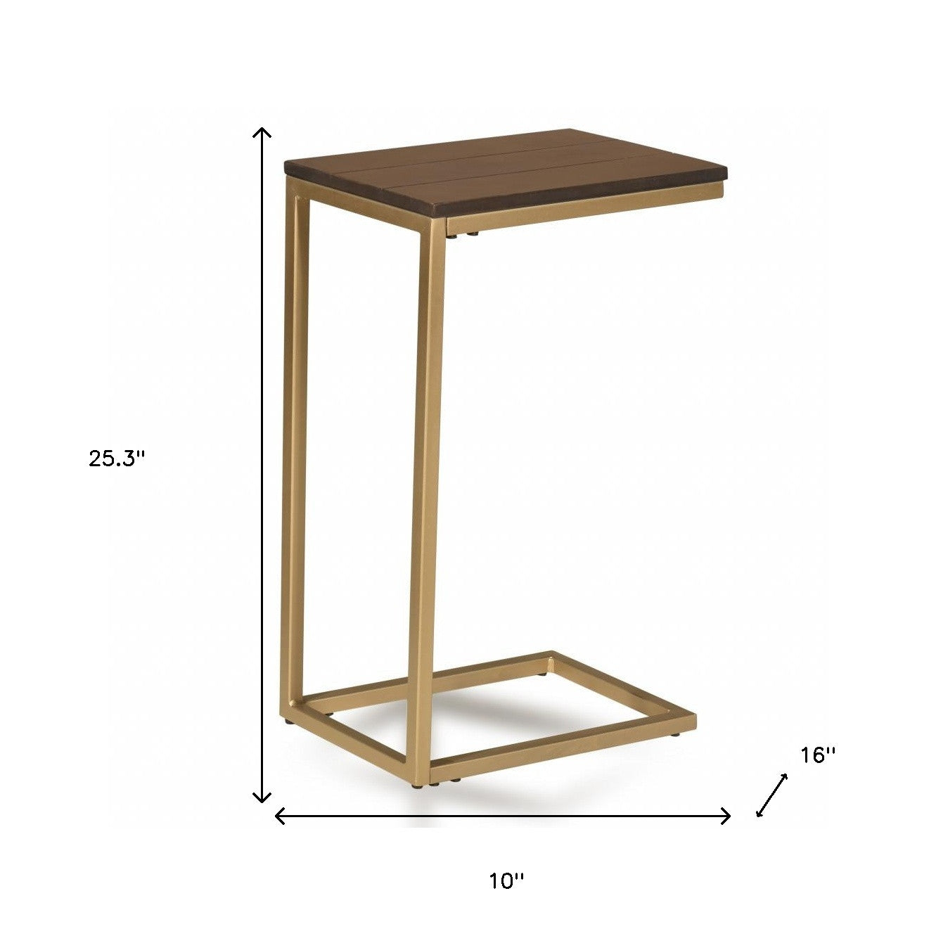 25" Gold And Elm Solid Wood Rectangular End Table By Homeroots | End Tables | Modishstore - 5