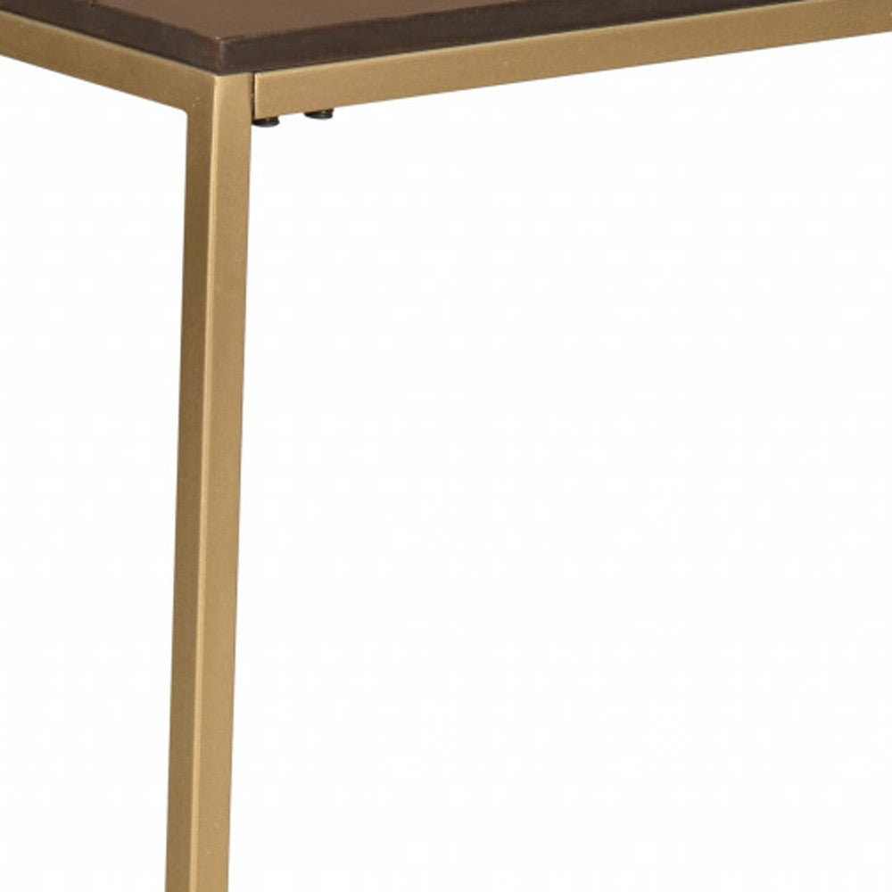 25" Gold And Elm Solid Wood Rectangular End Table By Homeroots | End Tables | Modishstore - 3