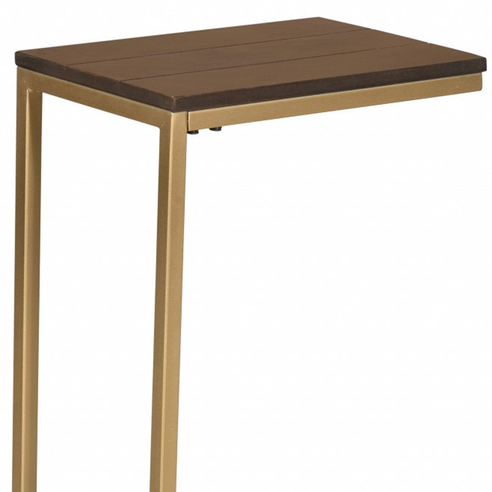 25" Gold And Elm Solid Wood Rectangular End Table By Homeroots | End Tables | Modishstore - 4