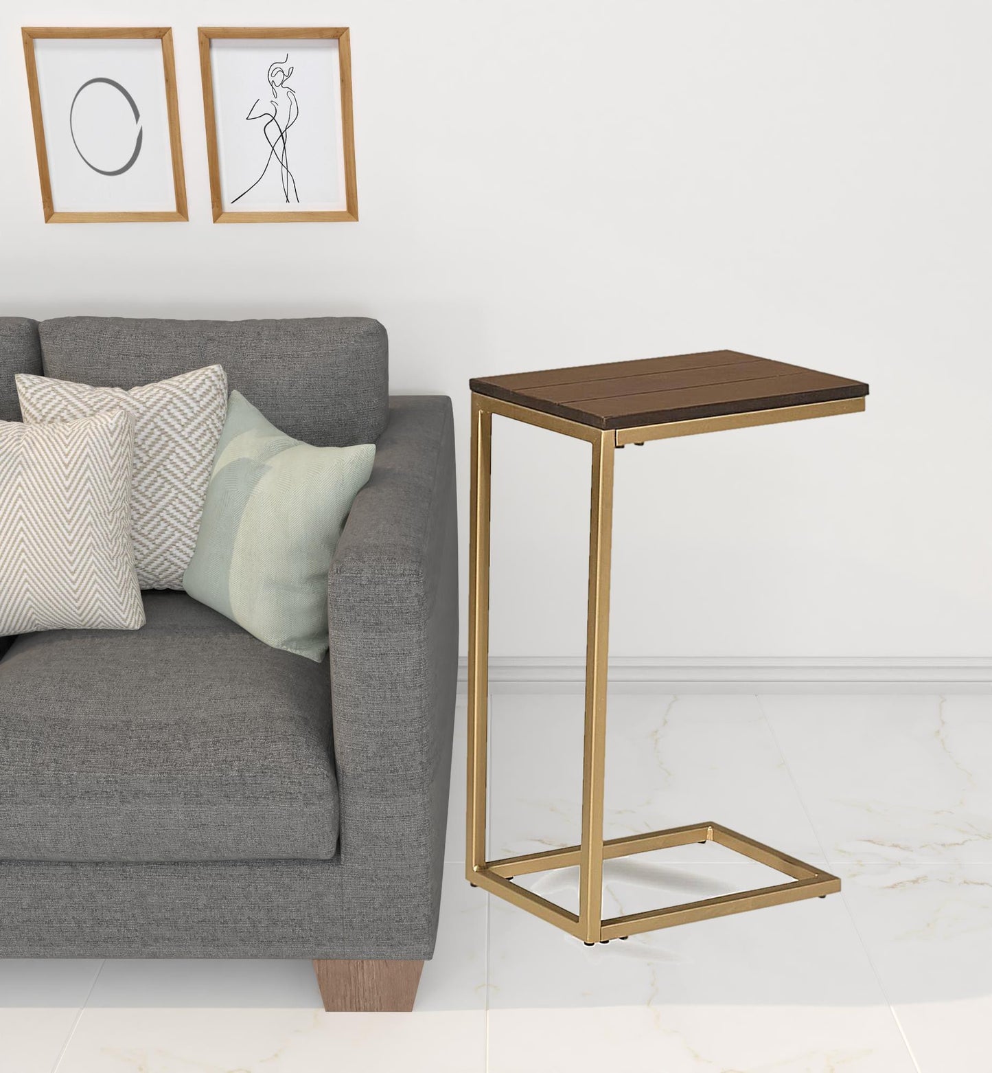 25" Gold And Elm Solid Wood Rectangular End Table By Homeroots | End Tables | Modishstore - 2