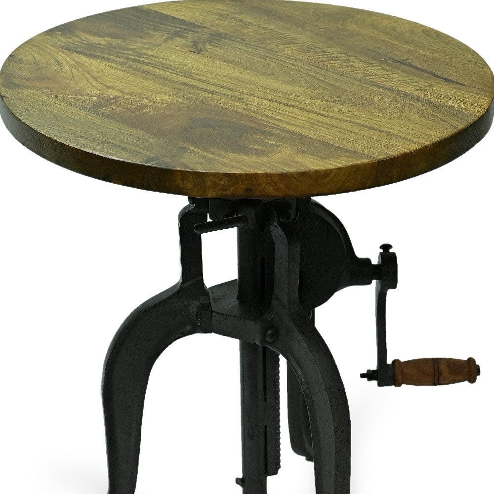 19" Industrial And Oak Solid Wood Round End Table By Homeroots | End Tables | Modishstore - 4