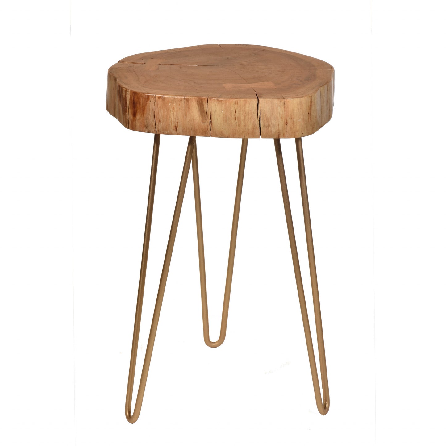 26" Gold And Natural Solid Wood Round End Table By Homeroots | End Tables | Modishstore