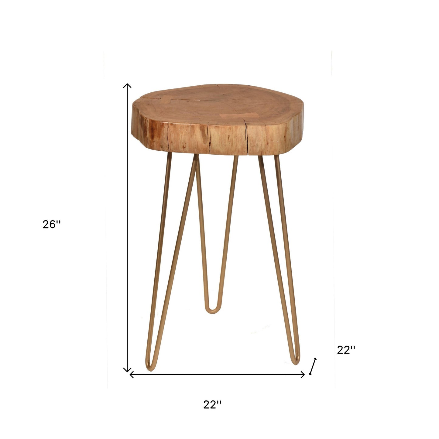 26" Gold And Natural Solid Wood Round End Table By Homeroots | End Tables | Modishstore - 5