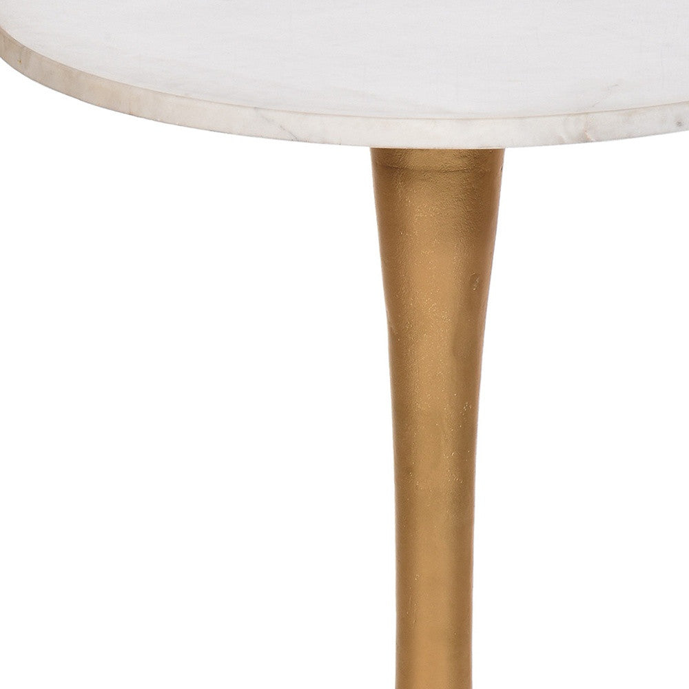 19" Gold And White Marble Round End Table By Homeroots | End Tables | Modishstore - 3