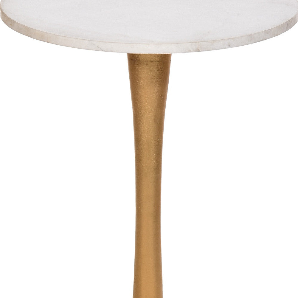 19" Gold And White Marble Round End Table By Homeroots | End Tables | Modishstore - 4