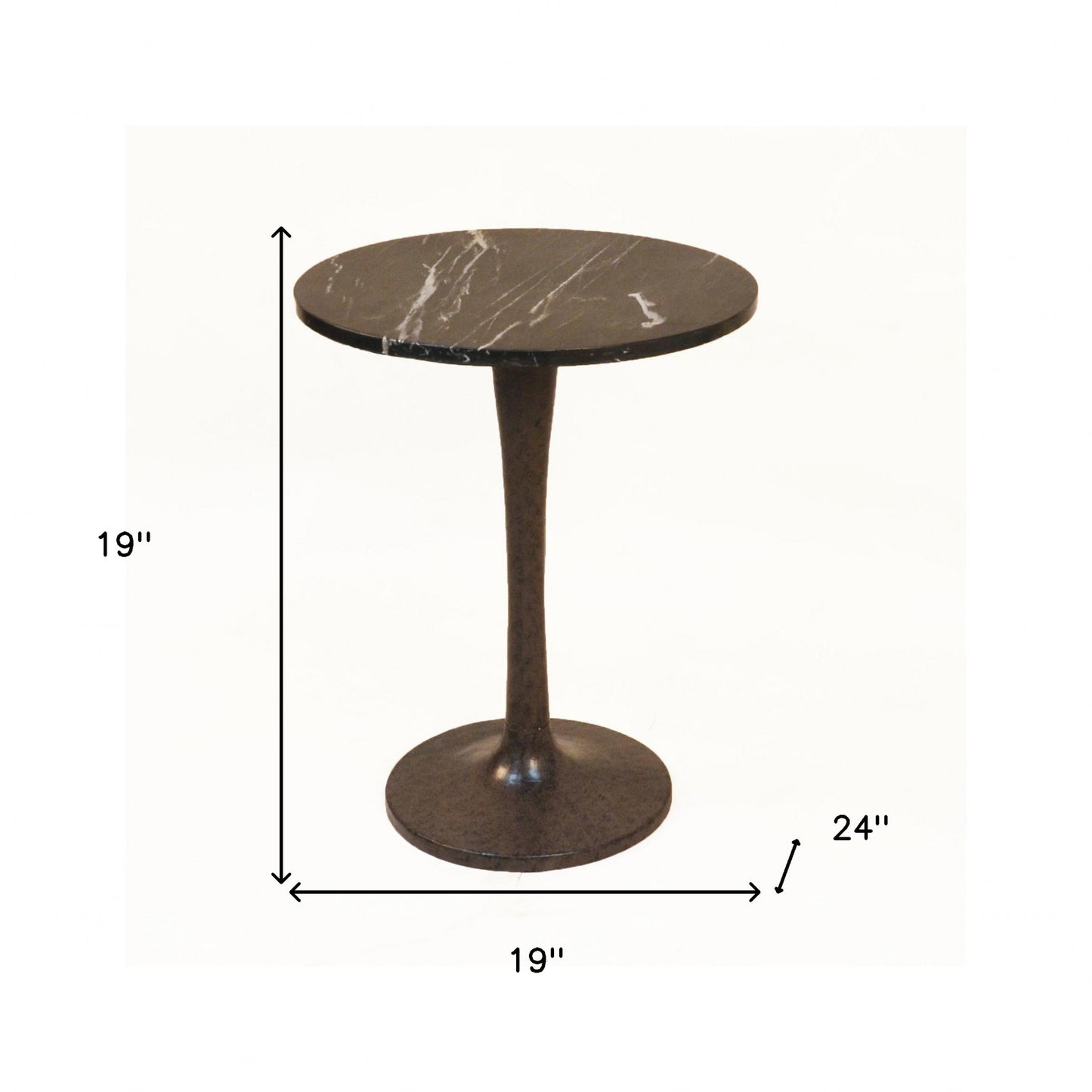 19" Black Marble Round End Table By Homeroots | End Tables | Modishstore - 5