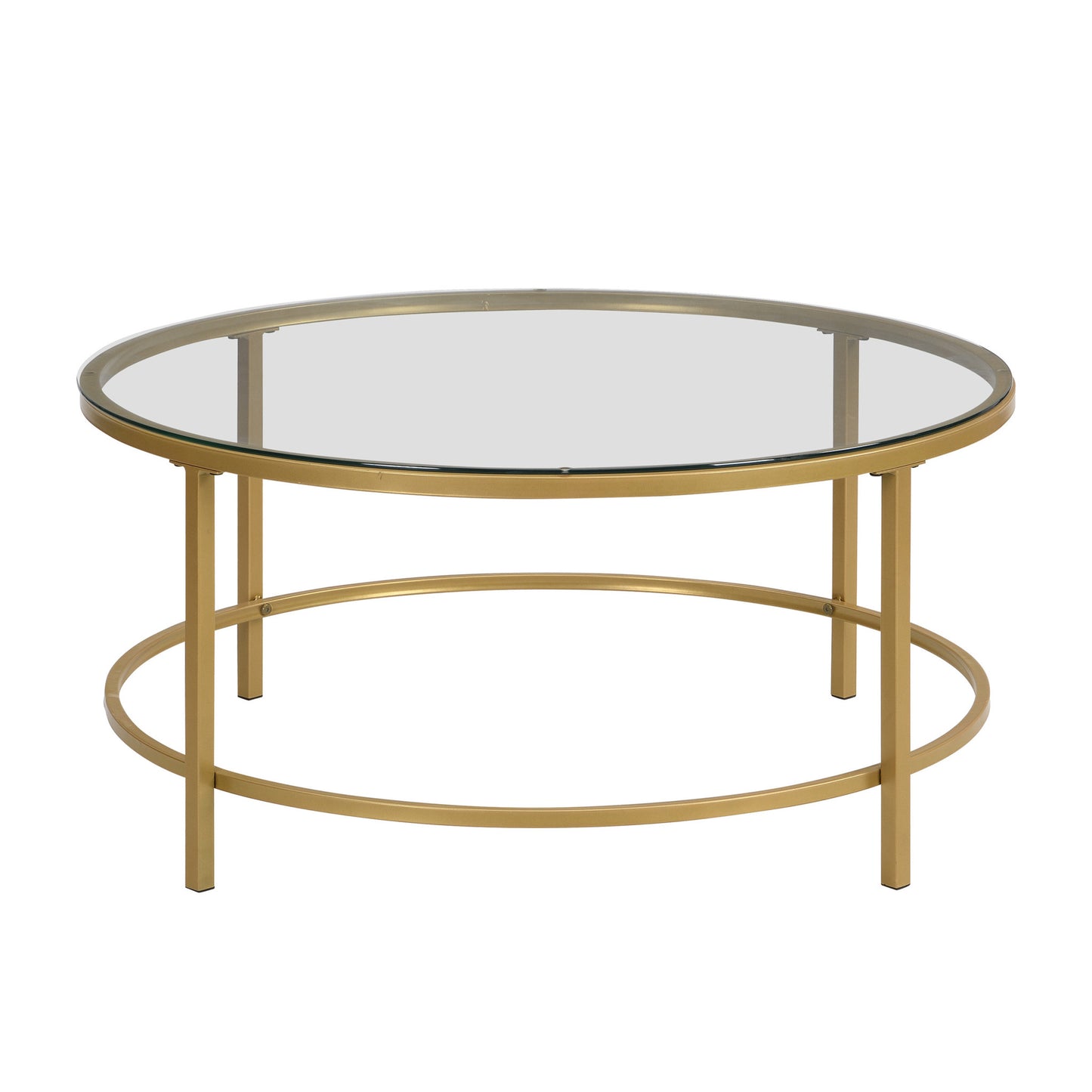 36" Gold And Clear Glass Round Coffee Table By Homeroots | Coffee Tables | Modishstore