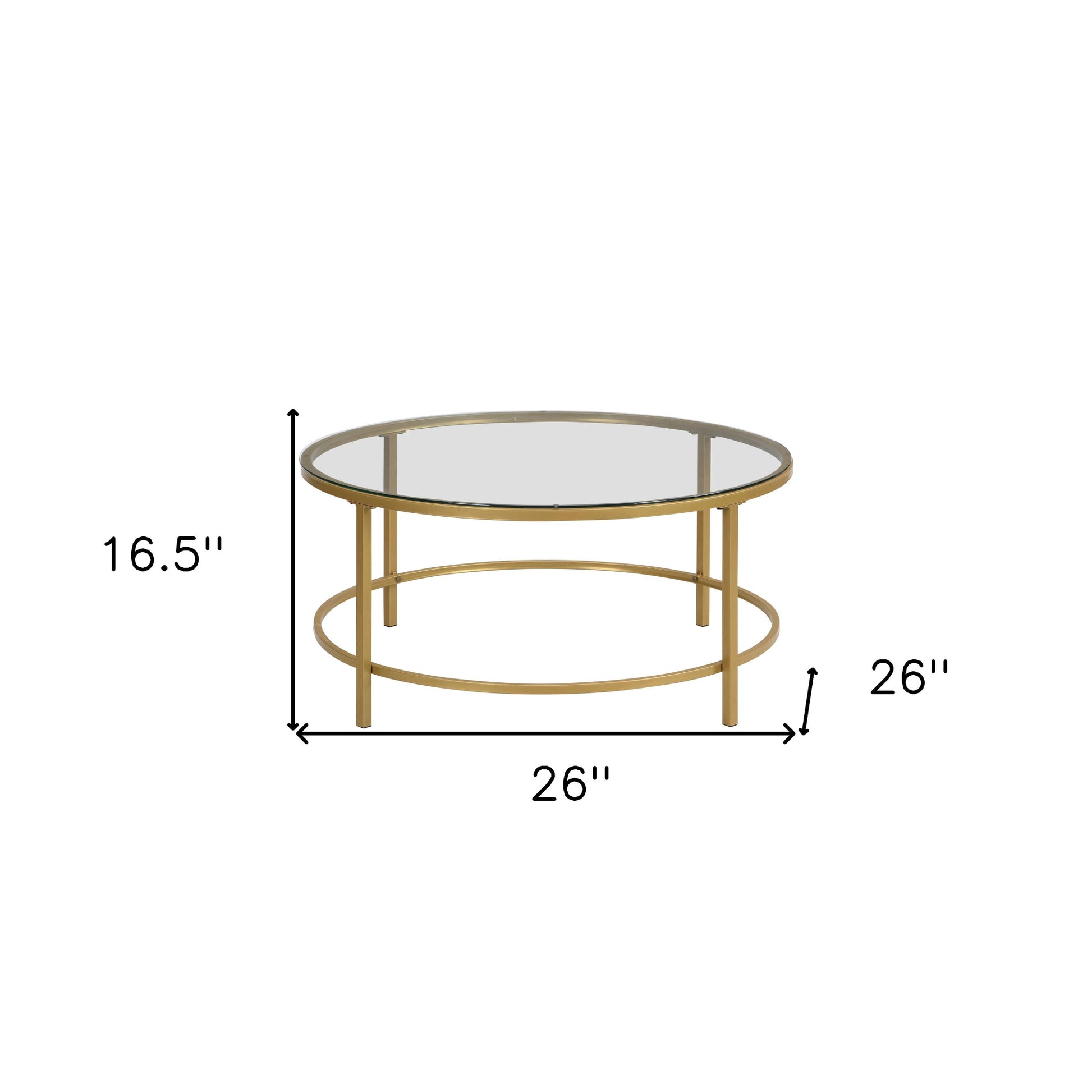 36" Gold And Clear Glass Round Coffee Table By Homeroots | Coffee Tables | Modishstore - 5