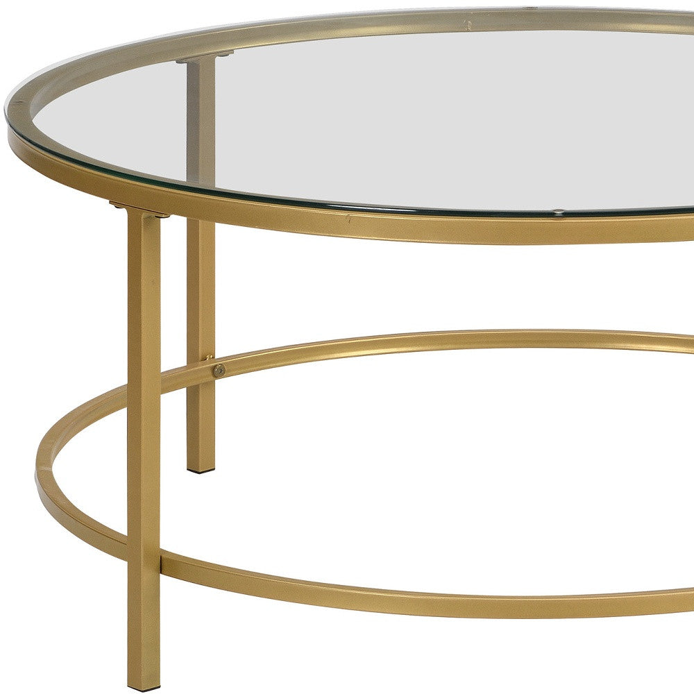 36" Gold And Clear Glass Round Coffee Table By Homeroots | Coffee Tables | Modishstore - 4