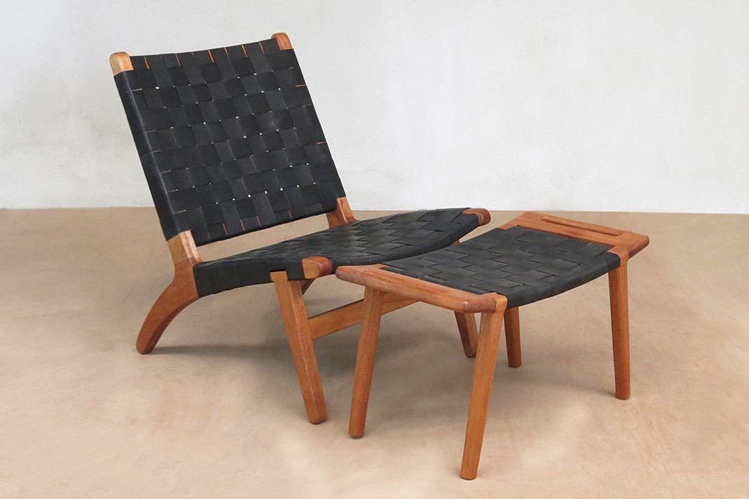 Masaya Lounge Chair - Black Leather And Royal Mahogany | Lounge Chairs | Modishstore - 2