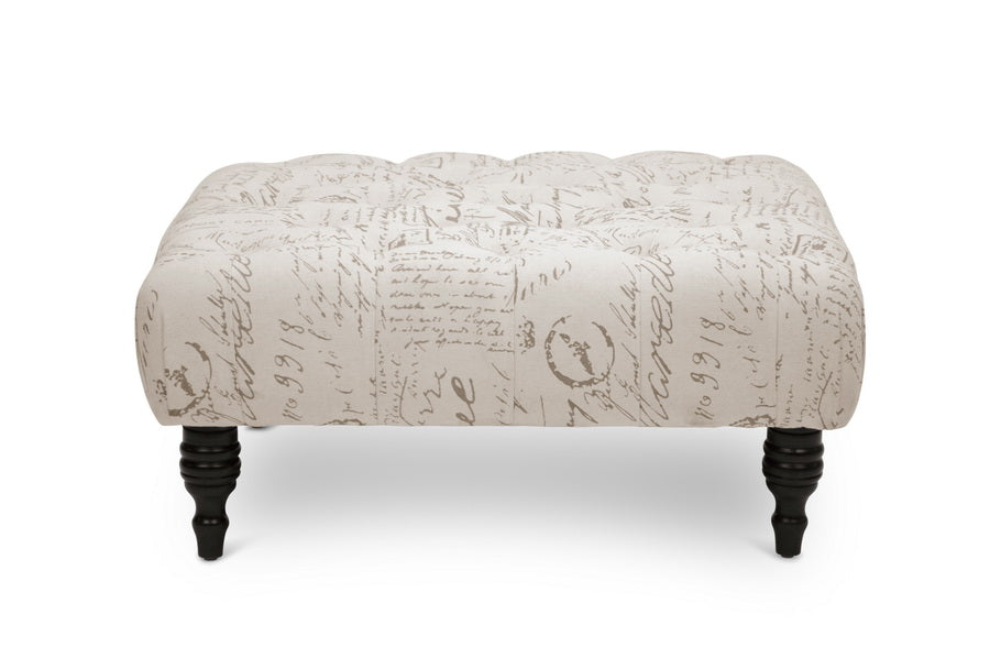 baxton studio keswick beige script print modern tufted ottoman | Modish Furniture Store-2