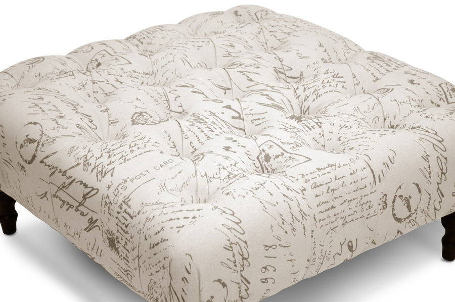 baxton studio keswick beige script print modern tufted ottoman | Modish Furniture Store-3