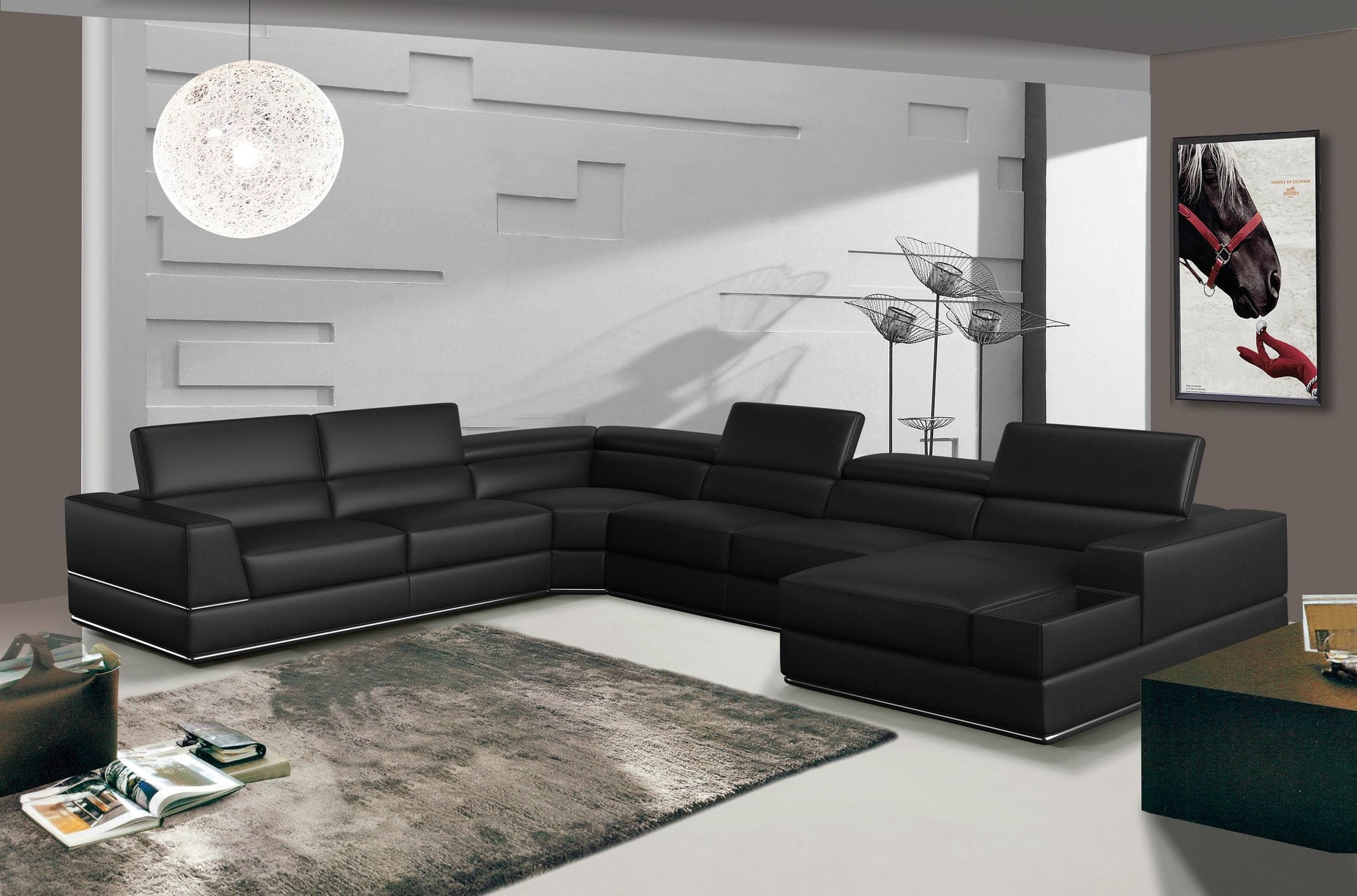 Divani Casa Pella - Modern Black Italian Leather Sectional Sofa | Sectional | Modishstore - 1