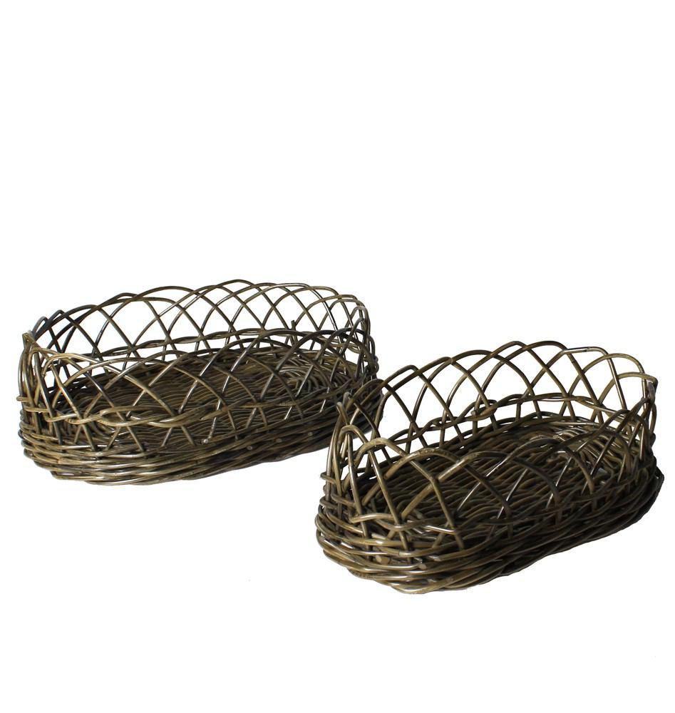 HomArt Stamford Rattan Baskets - Set of 2 - Rustique Dark Grey | Modishstore | Bins, Baskets & Buckets