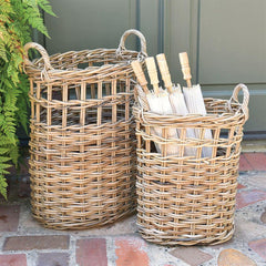 Newhaven Rattan Umbrella Baskets - Set of 2 - Rustique Grey By HomArt