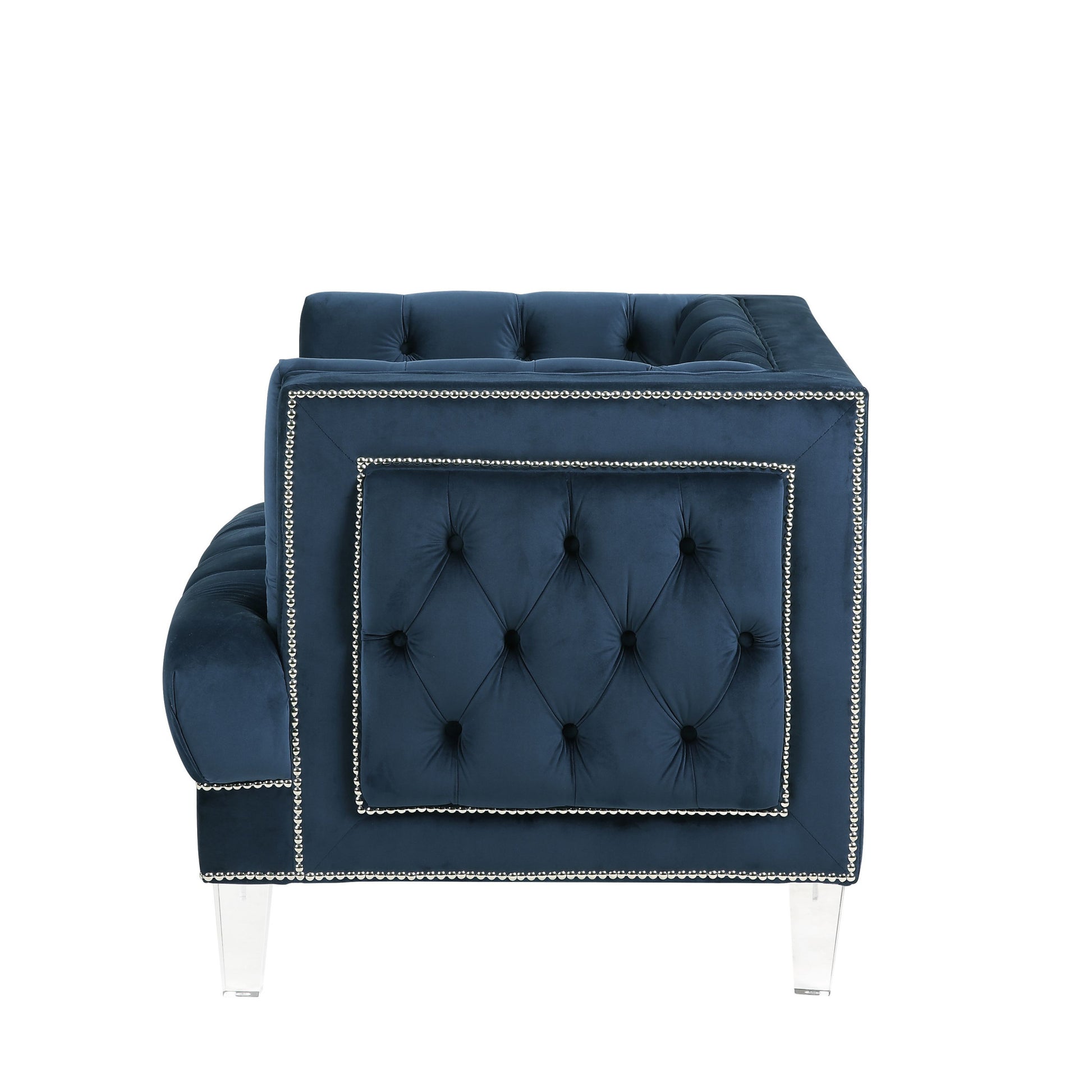 41" Blue Velvet And Black Tufted Arm Chair By Homeroots | Armchairs | Modishstore