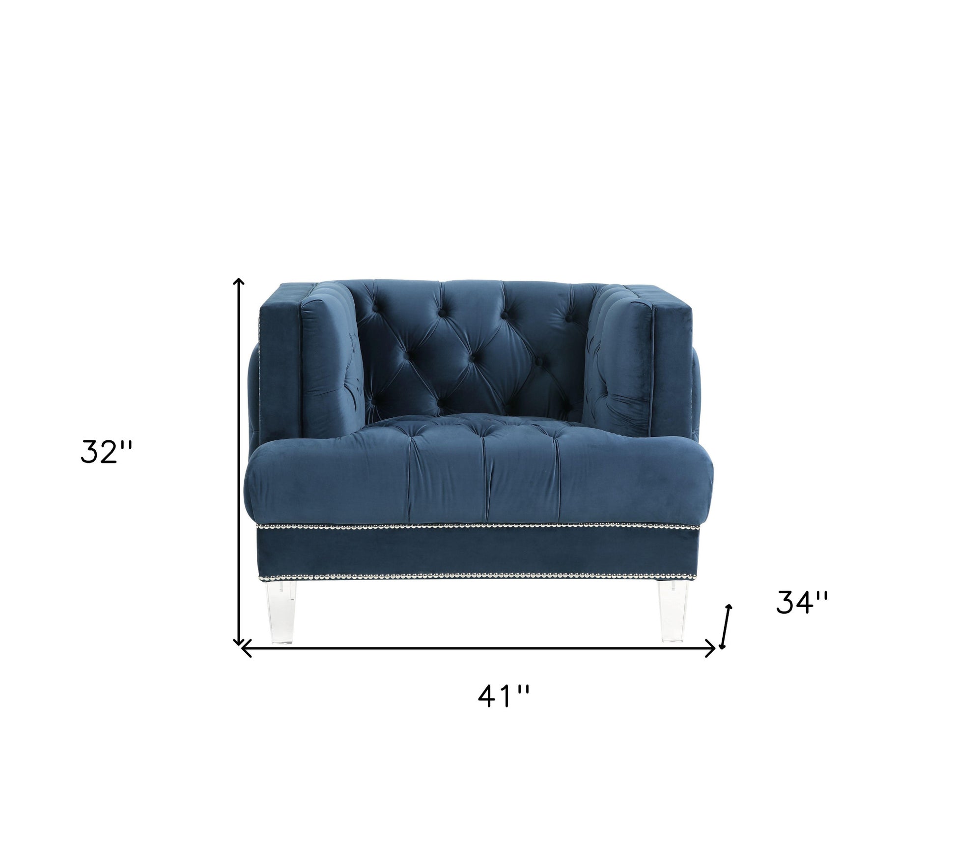 41" Blue Velvet And Black Tufted Arm Chair By Homeroots | Armchairs | Modishstore - 6