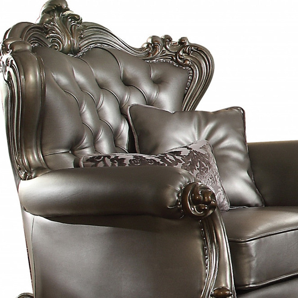 44" Silver and Platinum Faux Leather Tufted Wingback Chair By Homeroots | Armchairs | Modishstore - 3