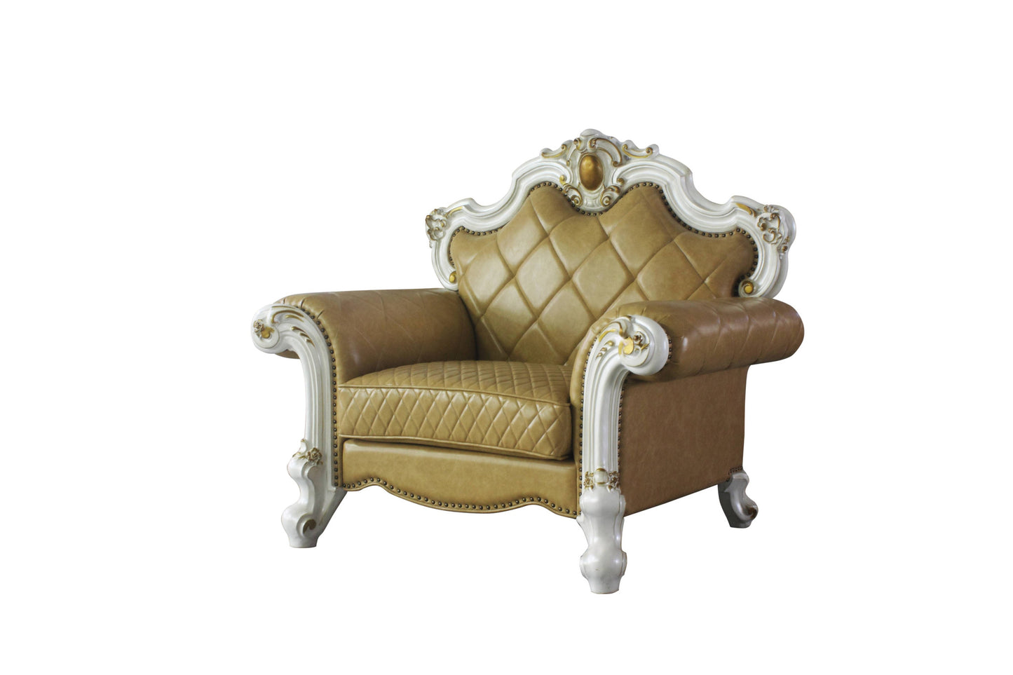 50" Beige and Pearl Faux Leather Tufted Arm Chair By Homeroots | Armchairs | Modishstore - 3