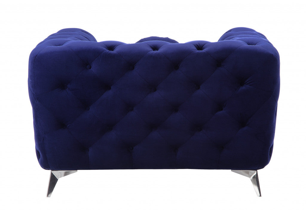 41" Blue Fabric And Black Tufted Arm Chair By Homeroots | Armchairs | Modishstore - 4