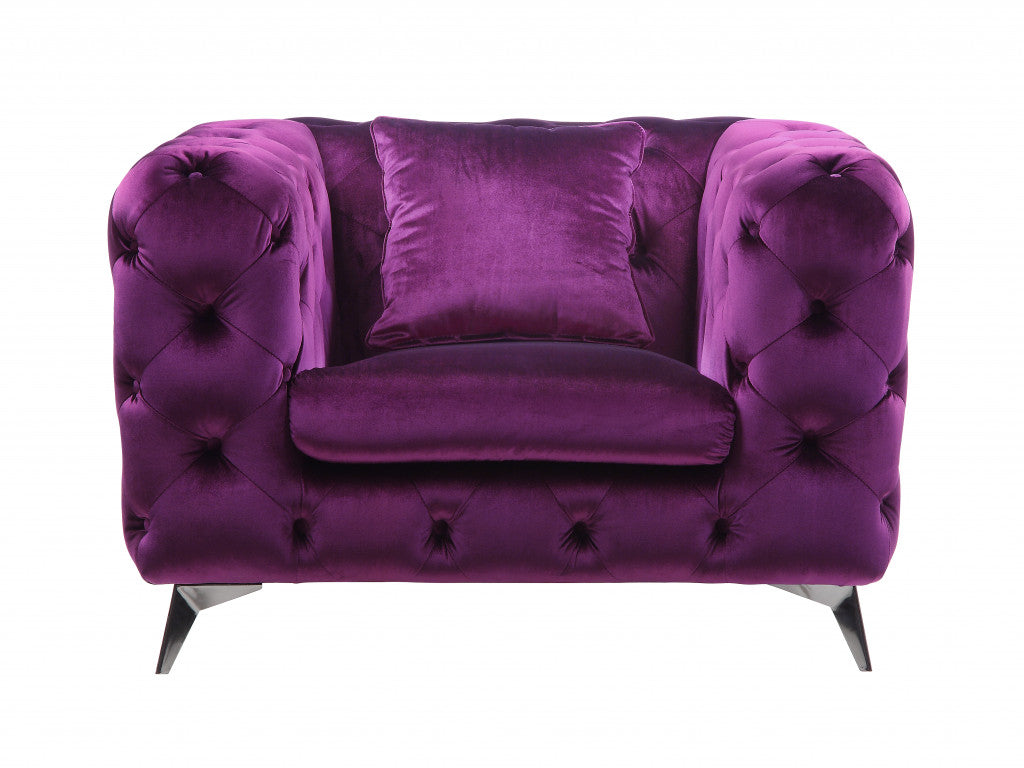 41" Purple Fabric And Black Tufted Arm Chair By Homeroots | Armchairs | Modishstore - 2