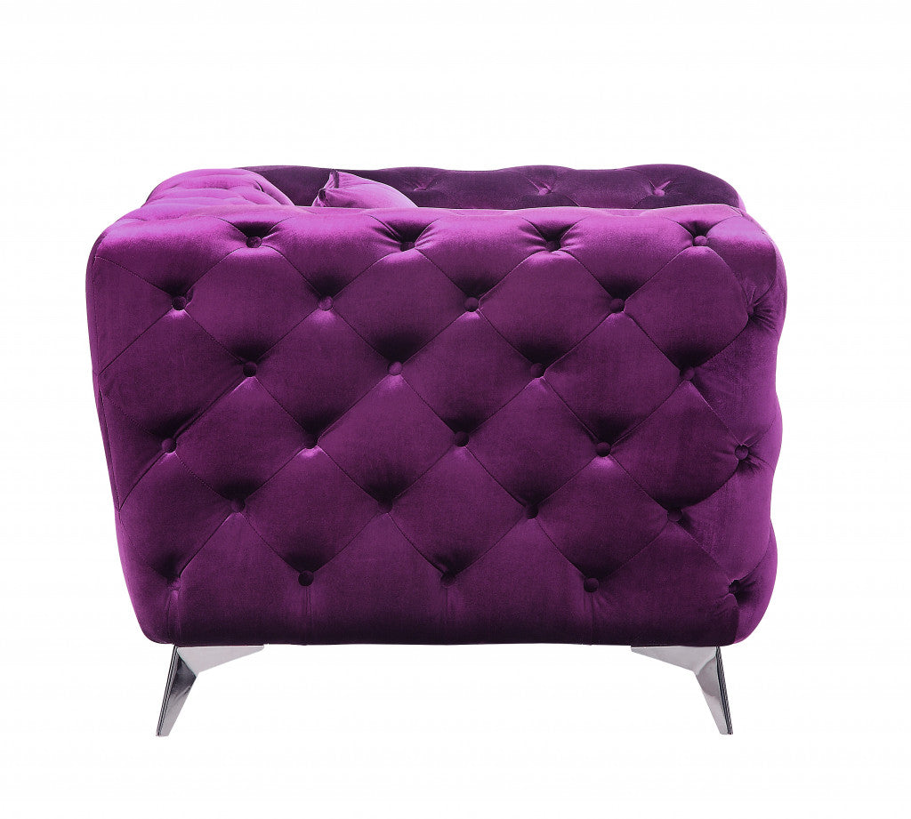 41" Purple Fabric And Black Tufted Arm Chair By Homeroots | Armchairs | Modishstore