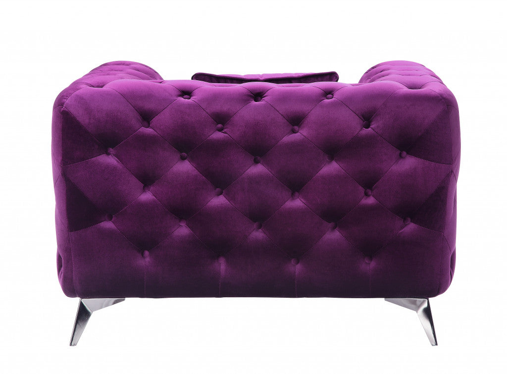 41" Purple Fabric And Black Tufted Arm Chair By Homeroots | Armchairs | Modishstore - 3