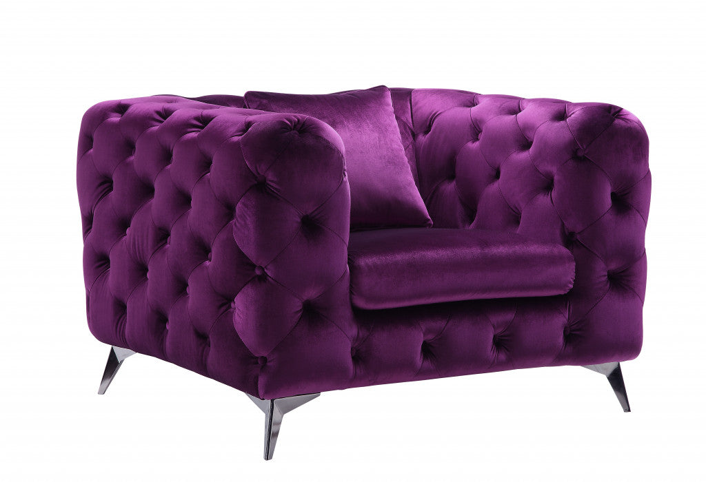 41" Purple Fabric And Black Tufted Arm Chair By Homeroots | Armchairs | Modishstore - 4